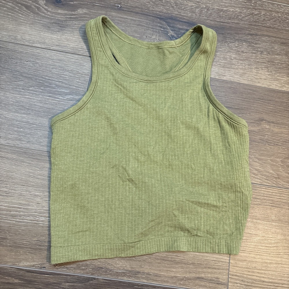 Lululemon Women's Ebb To Street Racerback Crop Tank - Size 6 Green Ribbed
